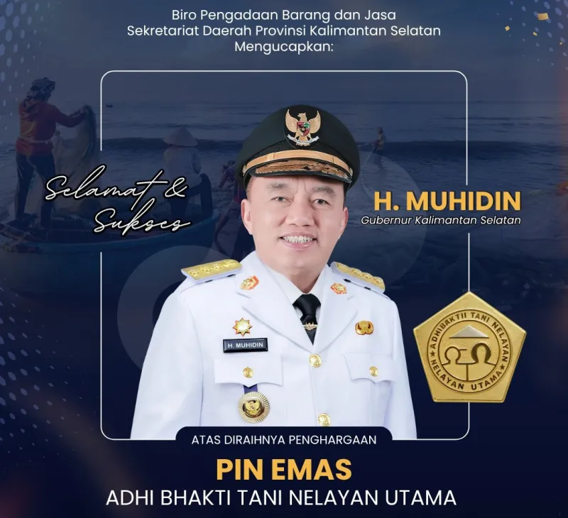 Gubernur Kalsel H. Muhidin Raih Penghargaan Pin Emas Adhi Bhakti Tani Nelayan Utama